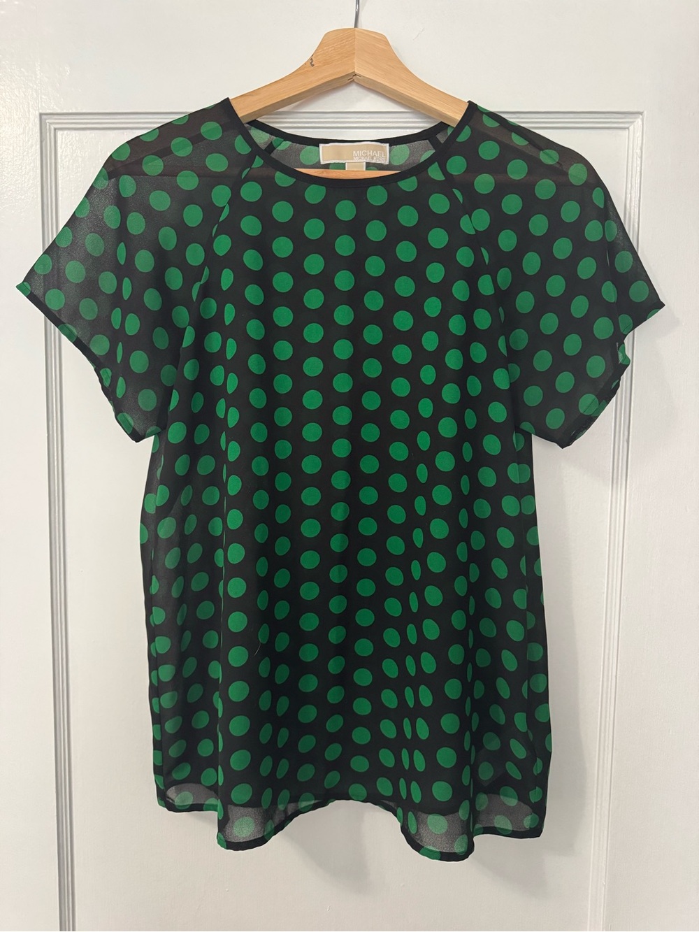 Michael Kors Green Polka Dot Sheer Short Sleeve Blouse